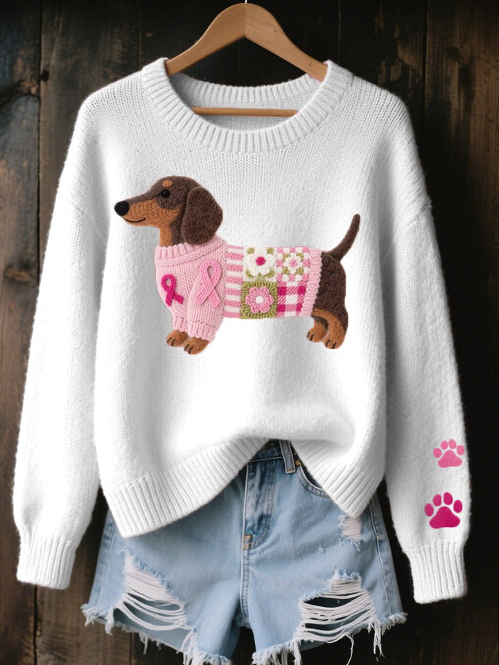Charlotte | Enchanting Dachshund Patchwork Knit Sweater for Women