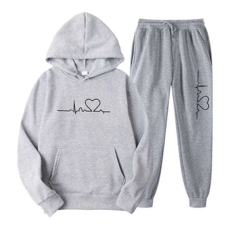 Drune | Damen Trainingsanzug – Bequemer Hoodie mit Herz-Druck