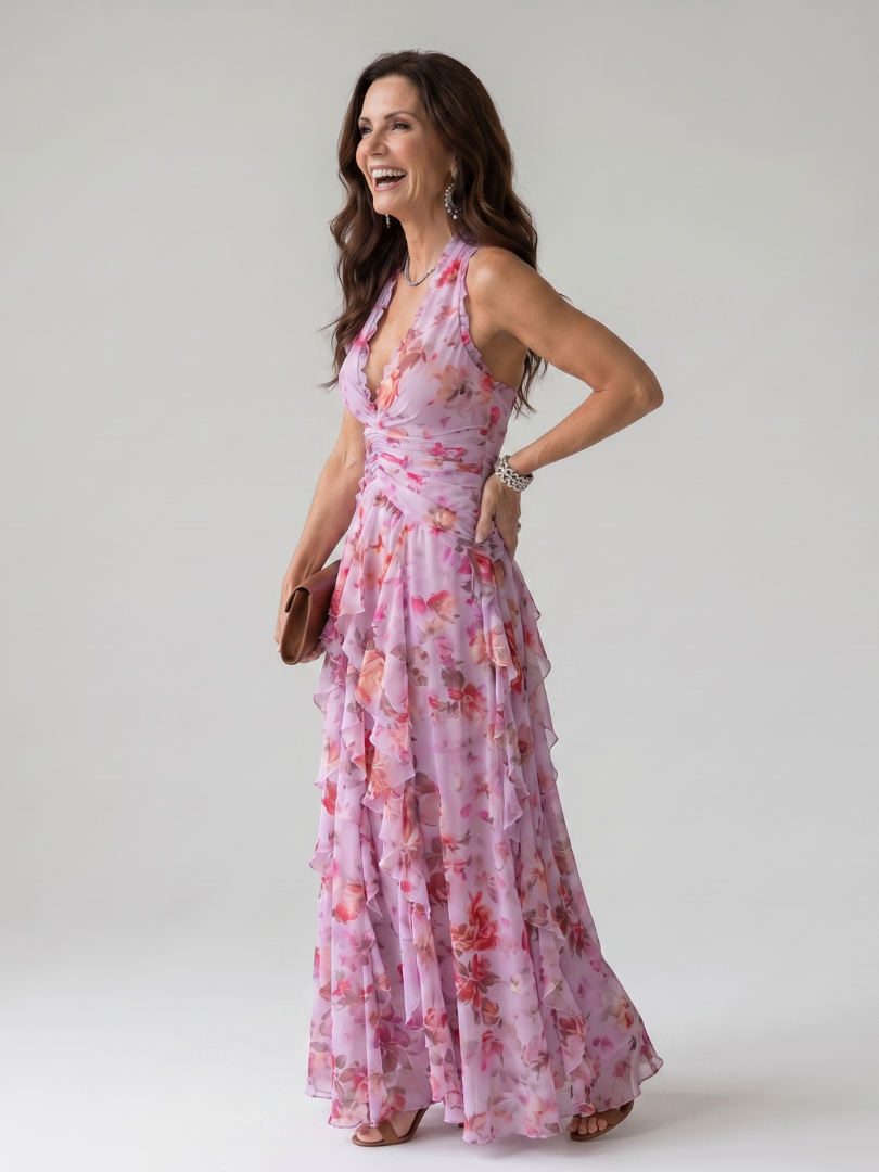 Nori | Floral Maxi Dress – Elegante Halter-Neck Silhouette