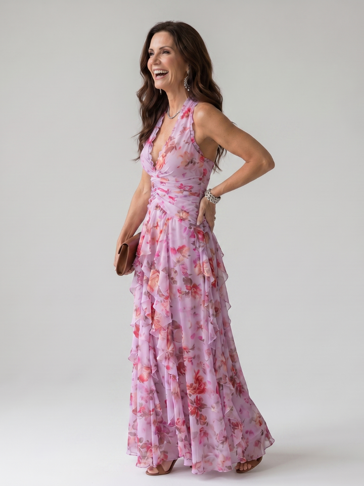 Nori | Floral Maxi Dress – Elegante Halter-Neck Silhouette