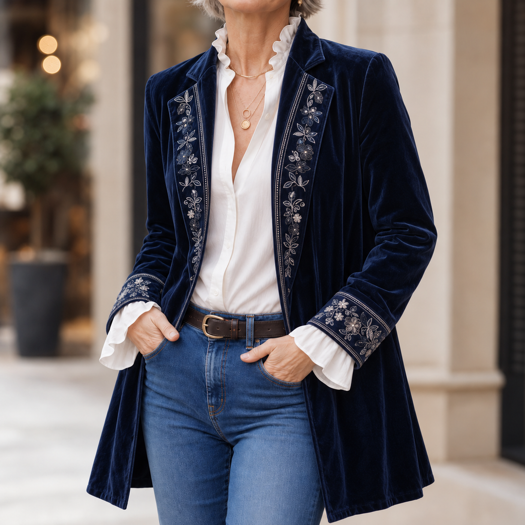 Anastasia | Longline Blazer mit besticktem Muster