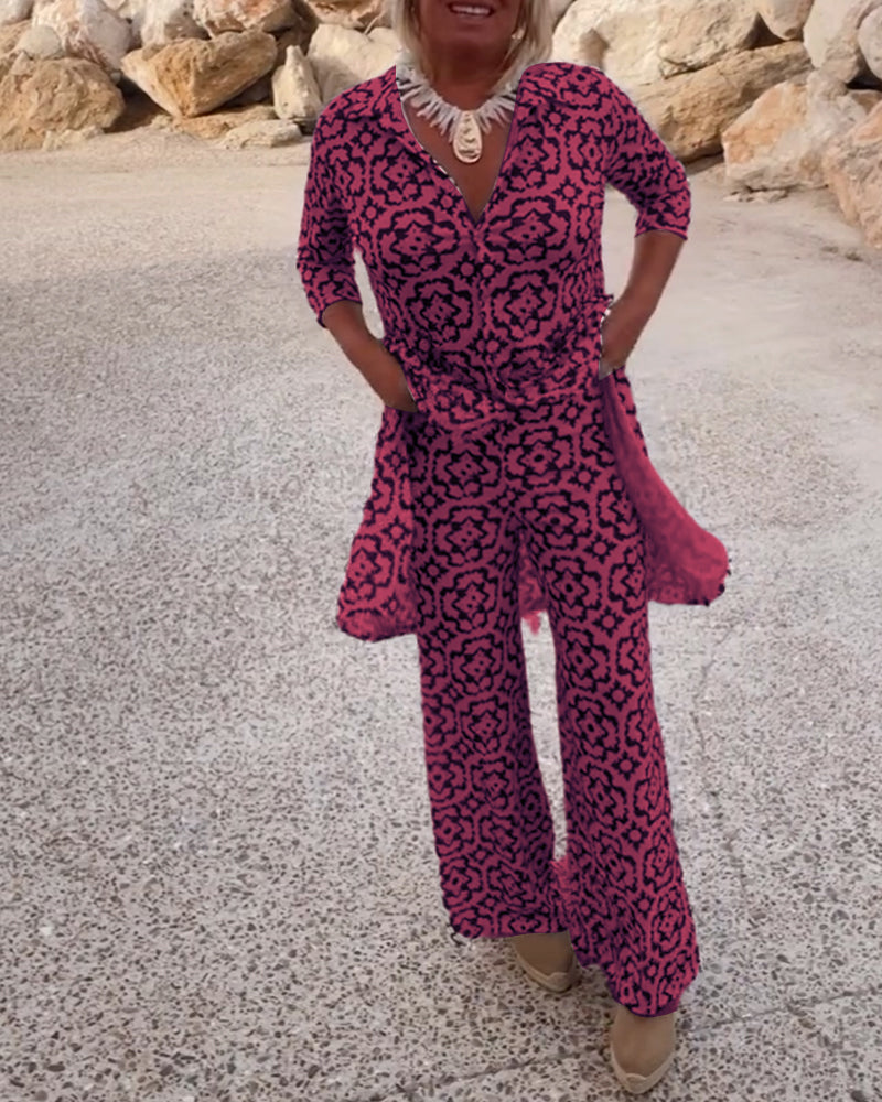 Sophia | Patterned Tunic Set with Wide-Leg Trousers