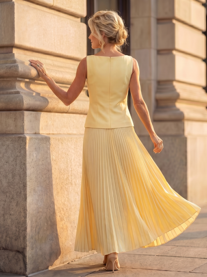 Rhodes | Pleated Skirt Set – Strukturierter Oberteil für Damen