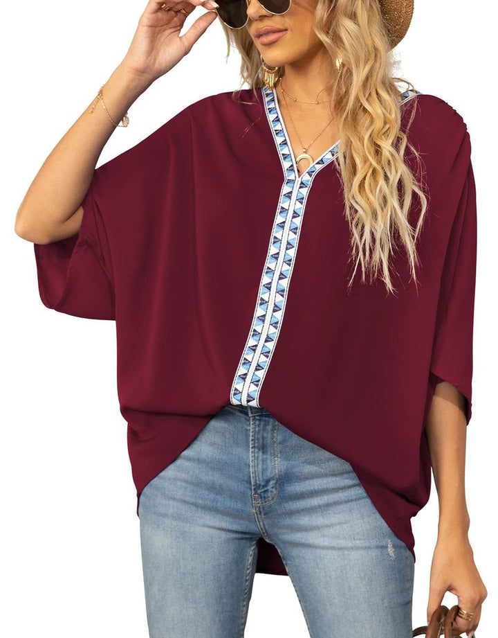 Marlene | Modern Boho Tunic with Embroidered V-Neckline
