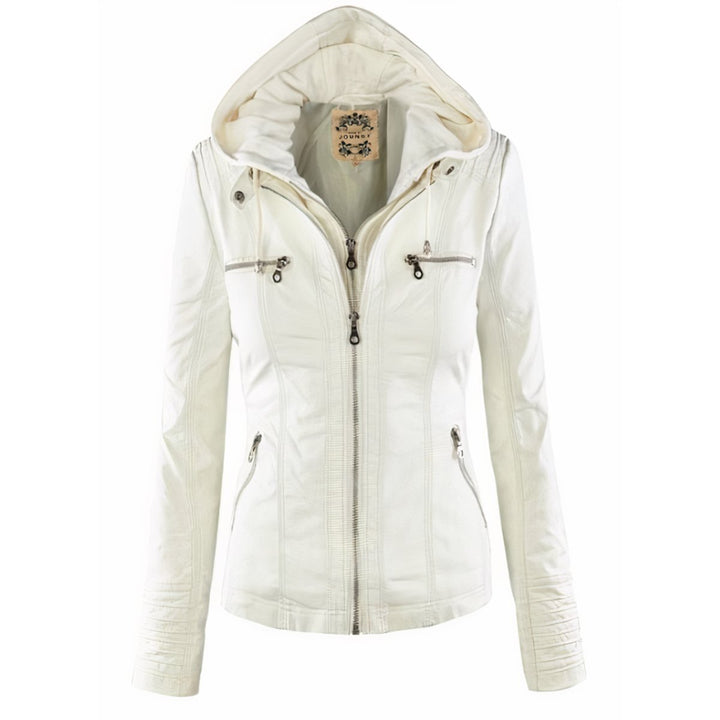 Willow | Faux Leather Jacket – Removable Hood for Women
