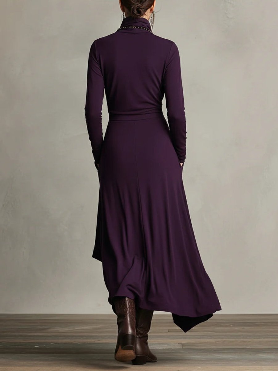 Luisa | Langarm-Maxikleid mit Rollkragen und asymmetrischem Saum