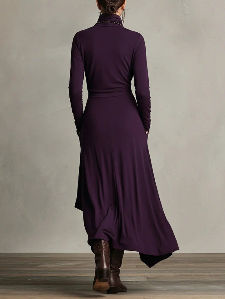 Luisa | Langarm-Maxikleid mit Rollkragen und asymmetrischem Saum