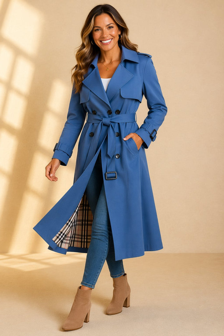 Morgan | Long Double-Breasted Trench Coat with Waist Belt