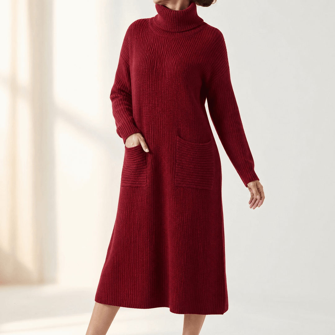 Velara | Strickkleid mit Turtleneck und Taschen für Frauen