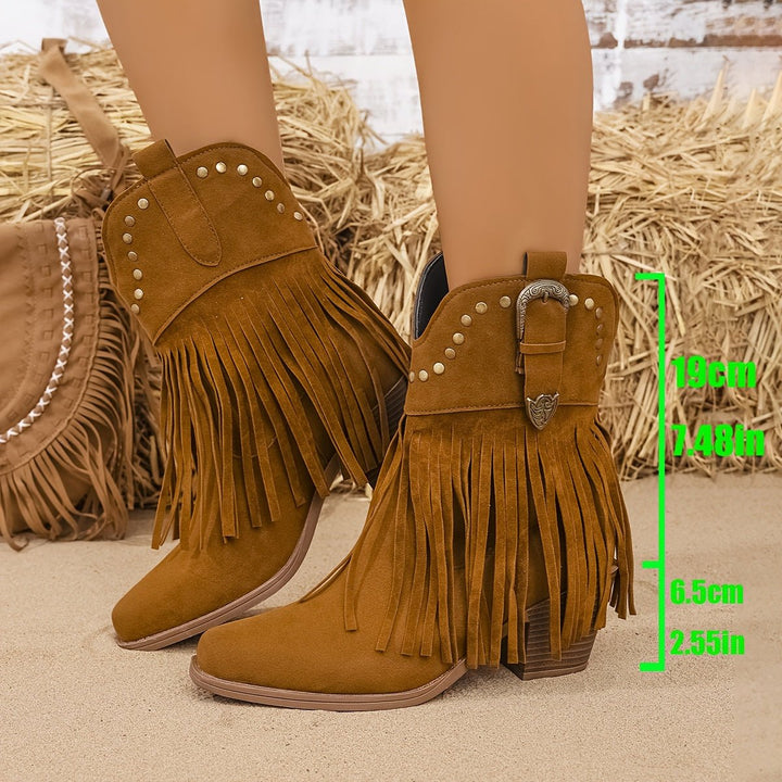 Melanie | Stylish Cowboy Boots with Fringes and Studs