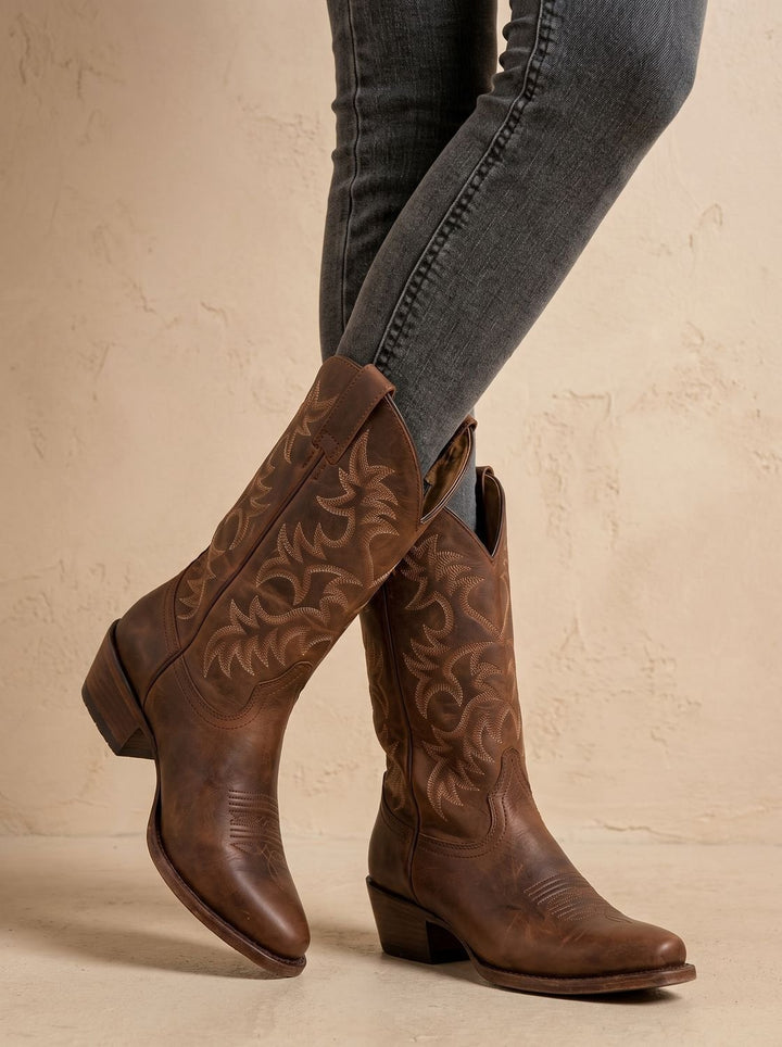 Elfriede | Cowboy Boots – Bestickte Mid-Calf Stiefel für Damen