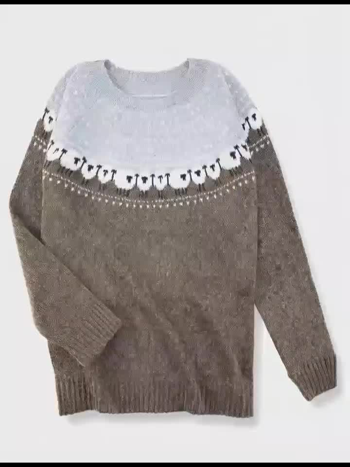 Johanna | Grobstrick-Pullover mit Schaf-Jacquardmuster für Frauen
