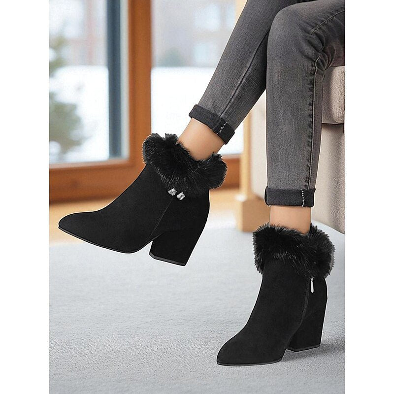 Claire | Ankle Boots mit Blockabsatz und Fellbesatz