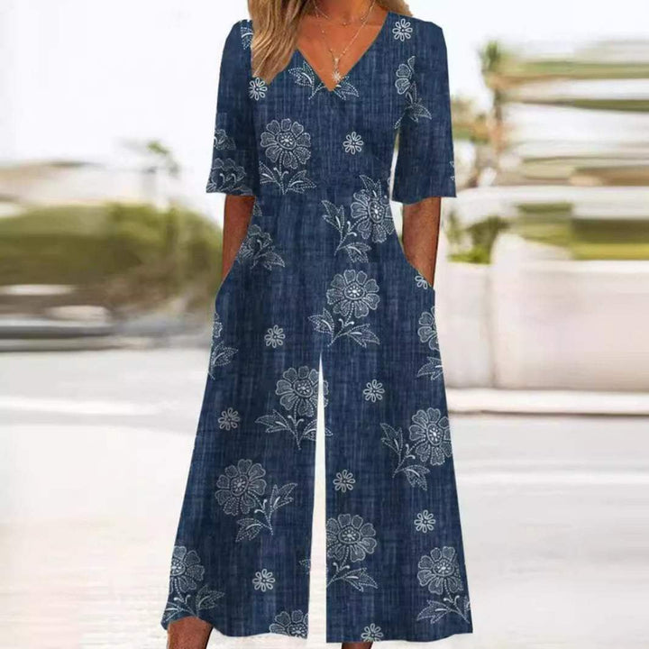 Annika | Jumpsuit für Damen – Boho Blumenmuster mit V-Ausschnitt