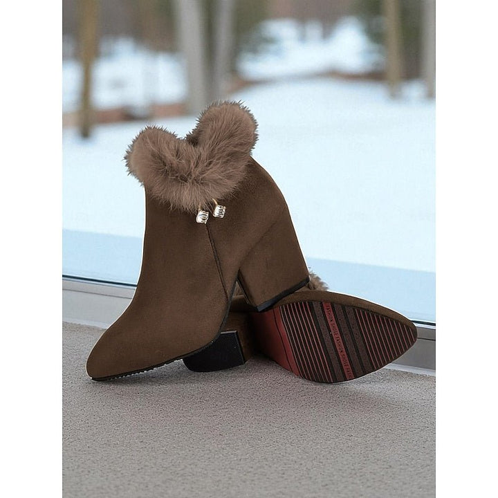 Claire | Ankle Boots mit Blockabsatz und Fellbesatz
