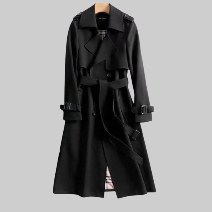 Lily | Long Double-Breasted Trench Coat with Waist Belt