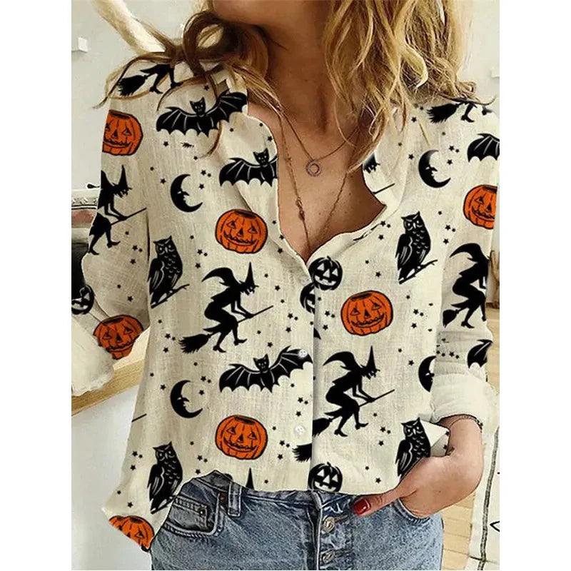 W&W | Halloween Blouse – Cozy Cat Print Top for Women