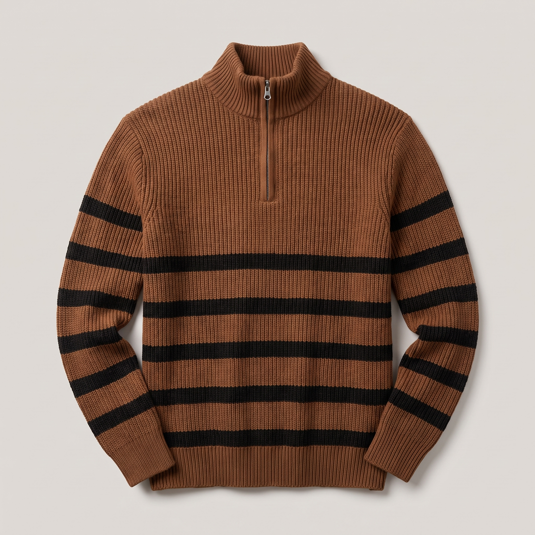 BLACKWELL | Strickpullover mit Halb-Reißverschluss und Streifen
