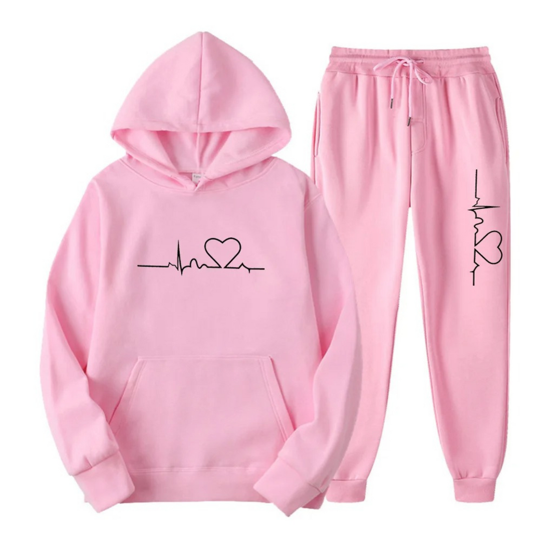 Drune | Damen Trainingsanzug – Bequemer Hoodie mit Herz-Druck