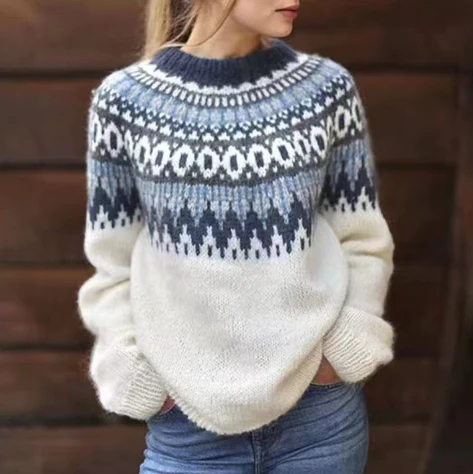 Daria | Wollpullover mit nordischem Muster für Frauen