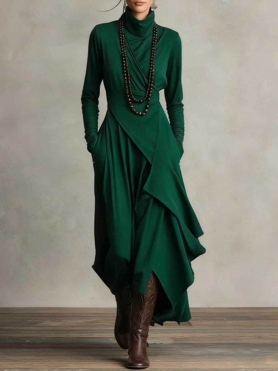Luisa | Langarm-Maxikleid mit Rollkragen und asymmetrischem Saum
