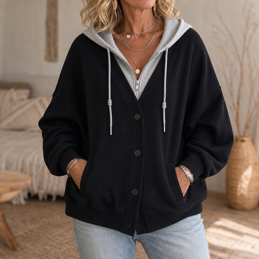 Layerelle | Faux-Layer V-Neck Hoodie – Bequem und Stilvoll für Damen
