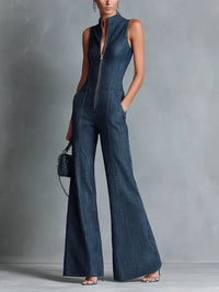 Helena | Moderner Stretch-Denim-Jumpsuit mit Schlagbein und Frontreißverschluss