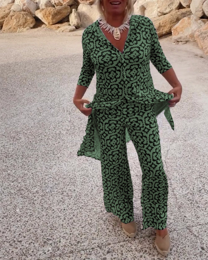 Sophia | Patterned Tunic Set with Wide-Leg Trousers
