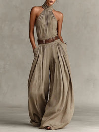 Alina | Eleganter Neckholder-Jumpsuit mit Weitem Bein und Gürtel