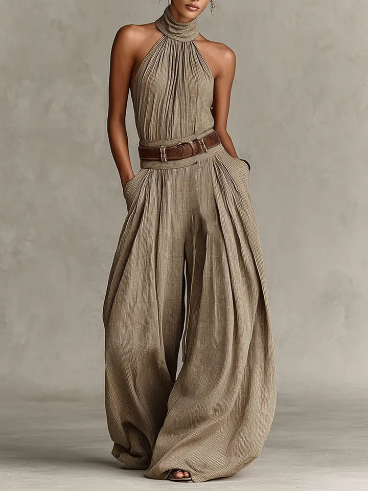 Greta | Weites Bein Damen Jumpsuit mit Gürtel