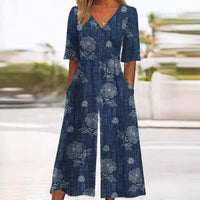 Amelie | Floral boho jumpsuit with V-neck and straight legs