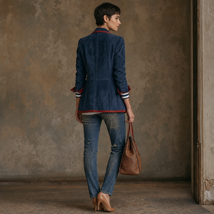 Velvara | Contrast Trim Velvet Blazer – Eleganter Schnitt für Frauen