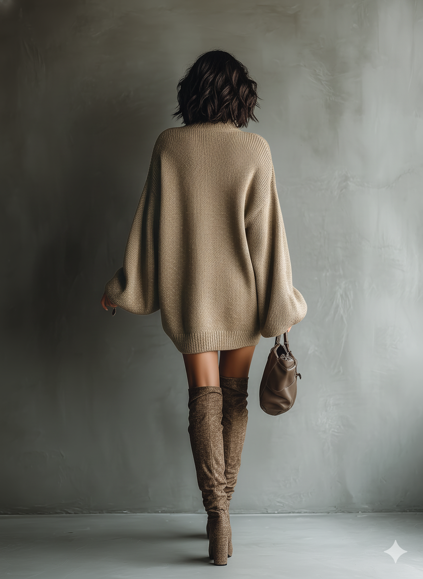 Kaya | Vintage Style Knit Mini Dress in Karamellbraun