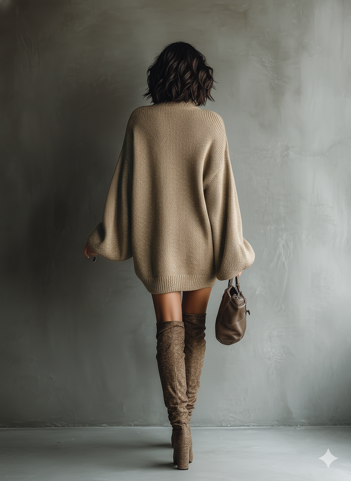 Kaya | Vintage Style Knit Mini Dress in Karamellbraun
