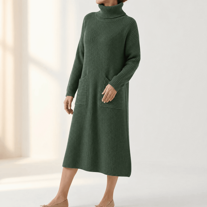 Velara | Strickkleid mit Turtleneck und Taschen für Frauen
