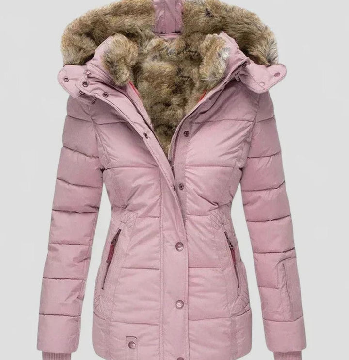 Marlene | Gefütterte Winterjacke mit Kunstfell-Kapuze für Damen
