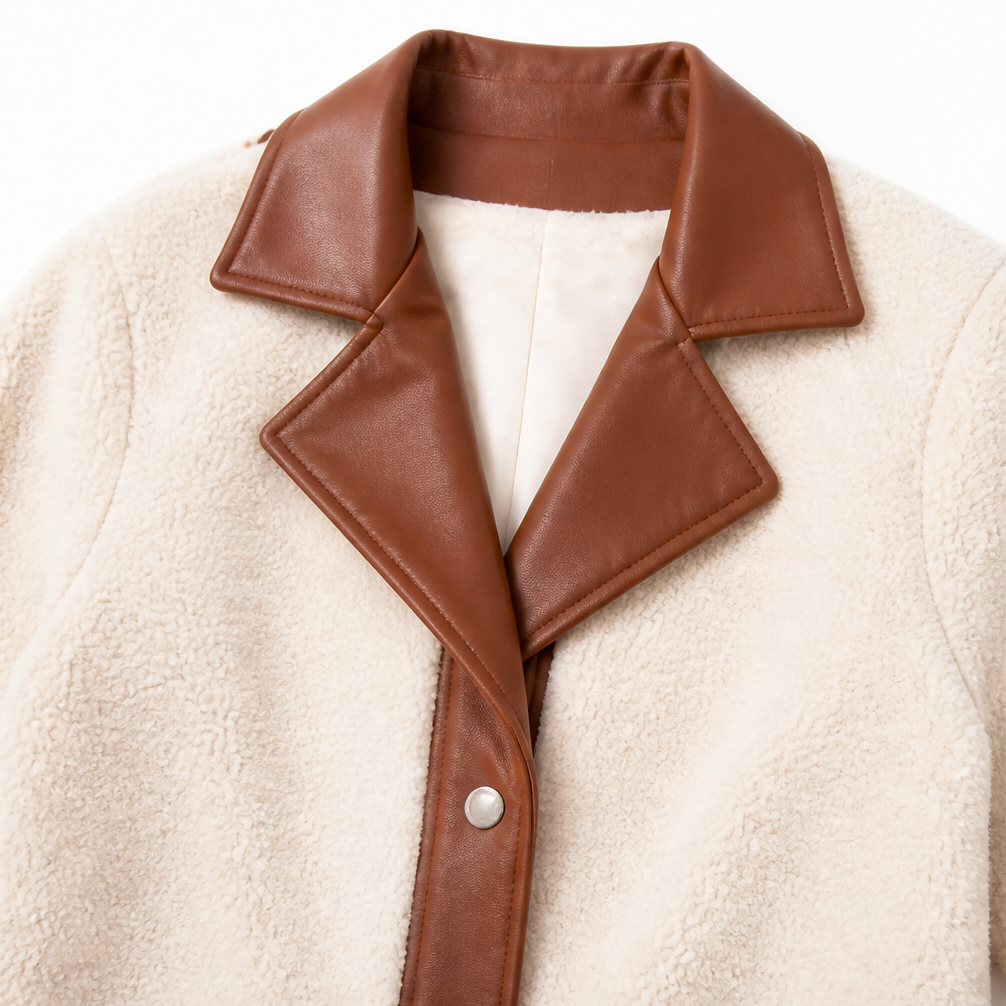 Plushlynn | Teddy Coat mit Kunstlederbesatz für Frauen