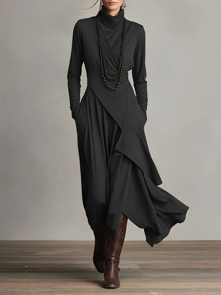 Luisa | Langarm-Maxikleid mit Rollkragen und asymmetrischem Saum