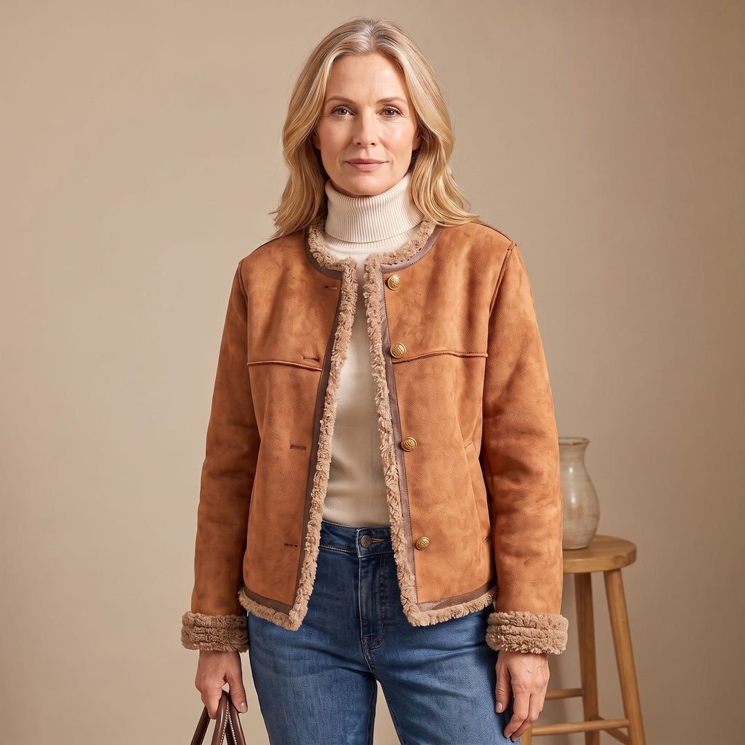Greta | Kurze Lederjacke für Damen mit Kunstlammfell-Futter