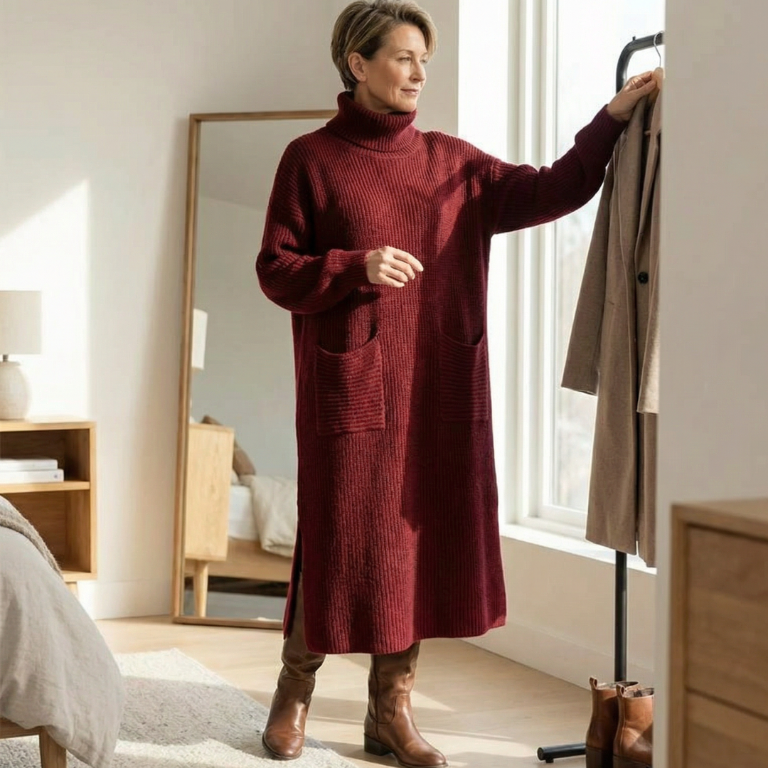 Velara | Strickkleid mit Turtleneck und Taschen für Frauen