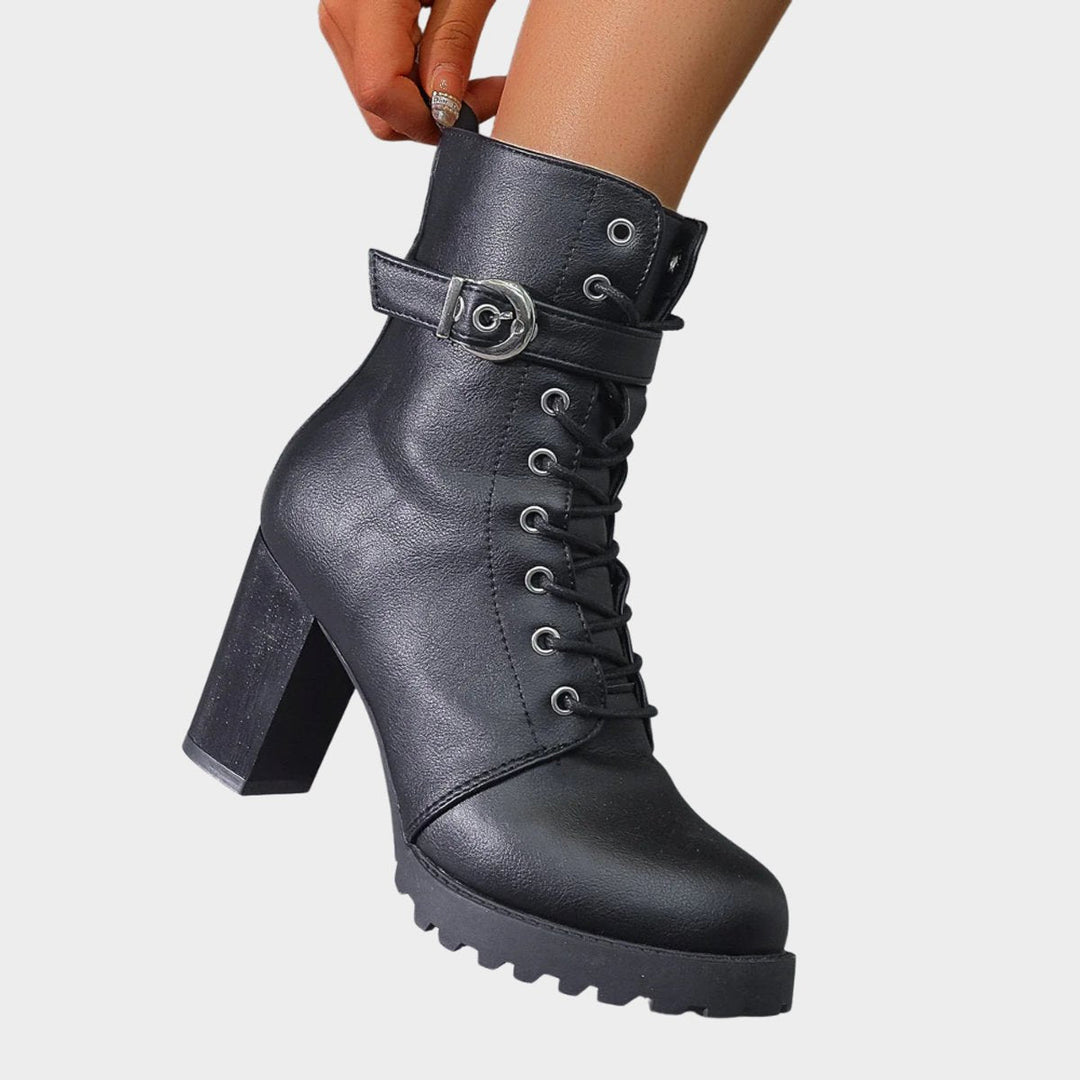 Evelyn | Striking combat ankle boots with laces and a block heel