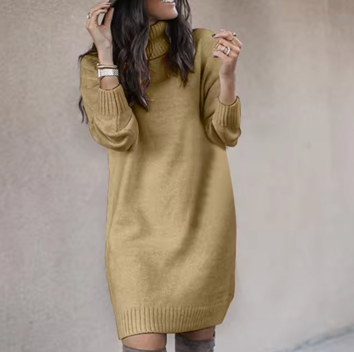 Nadine | Rollkragen Pulloverkleid für Damen in knieumspielender Länge