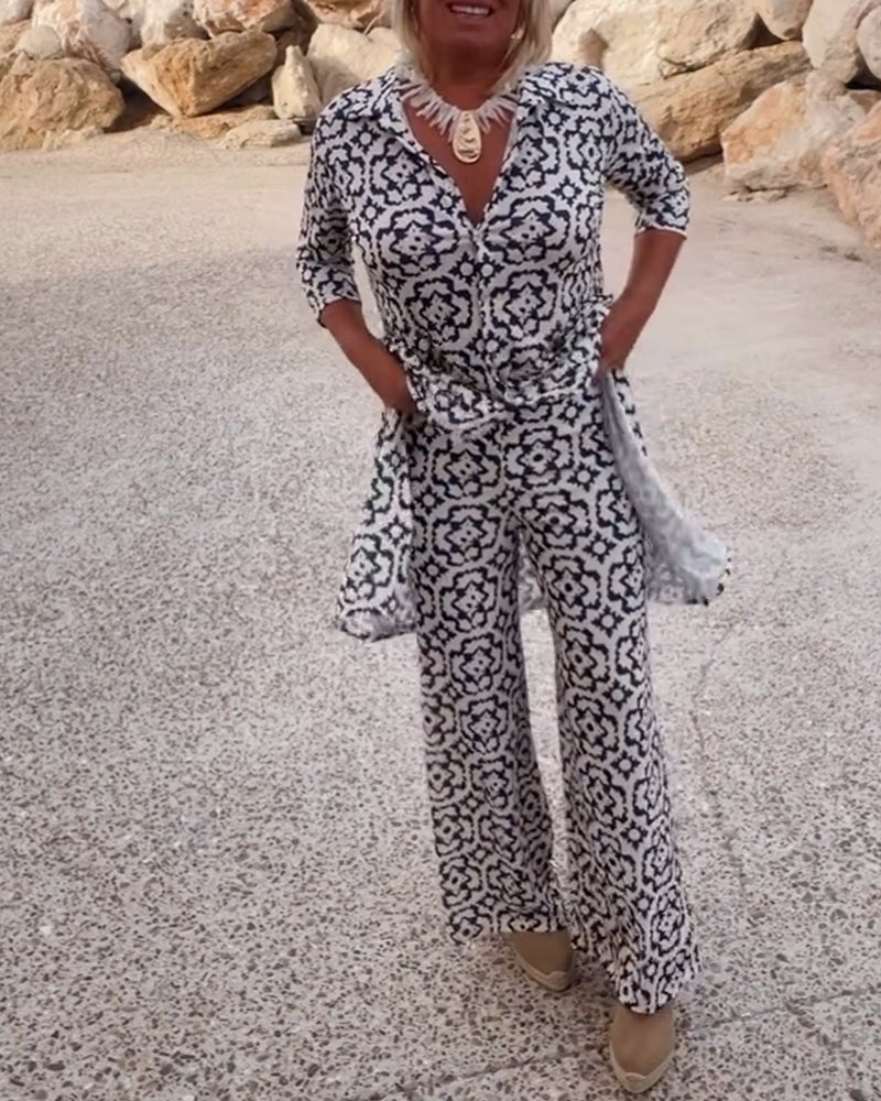 Sophia | Patterned Tunic Set with Wide-Leg Trousers