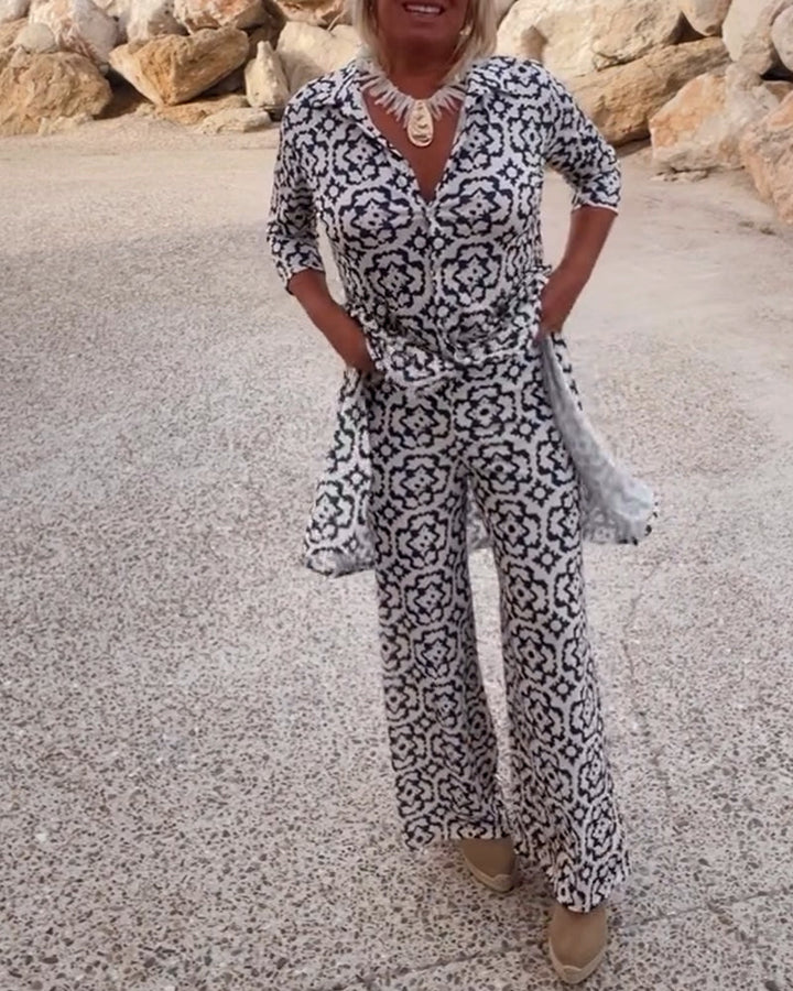 Sophia | Patterned Tunic Set with Wide-Leg Trousers