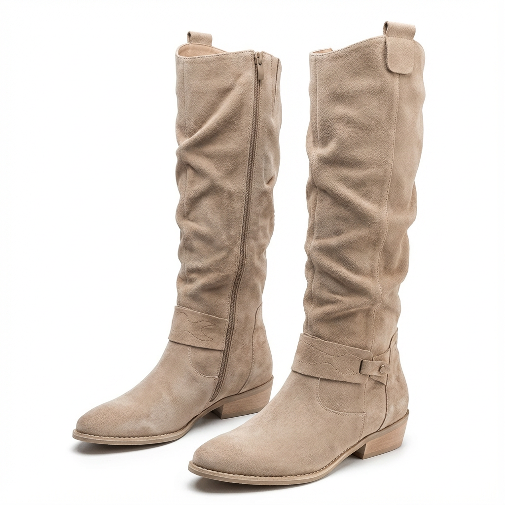 Zara | Elegant knee-high slouch boots with a low block heel