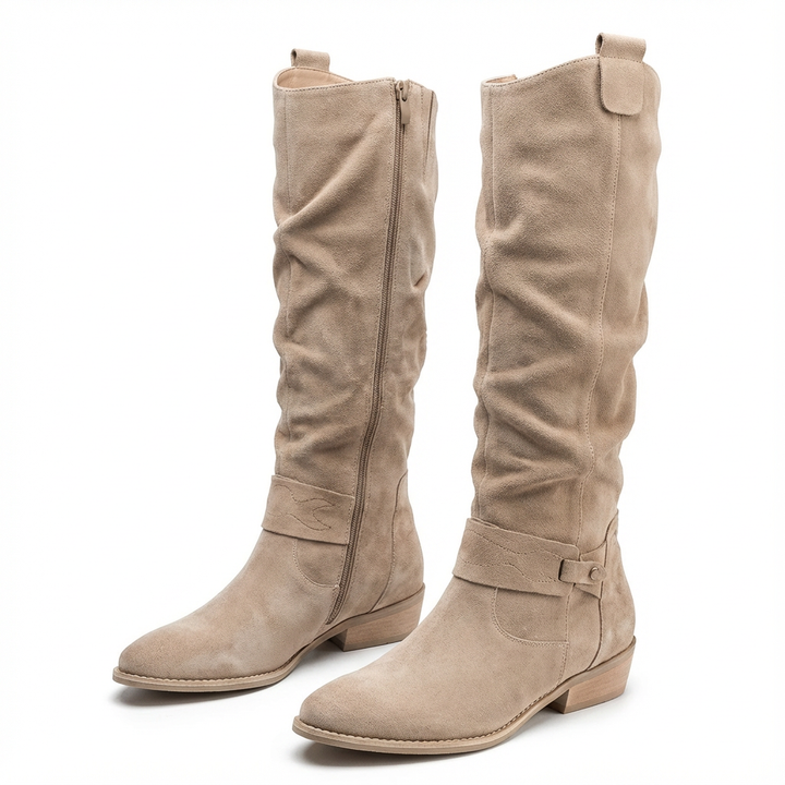 Zara | Elegant knee-high slouch boots with a low block heel
