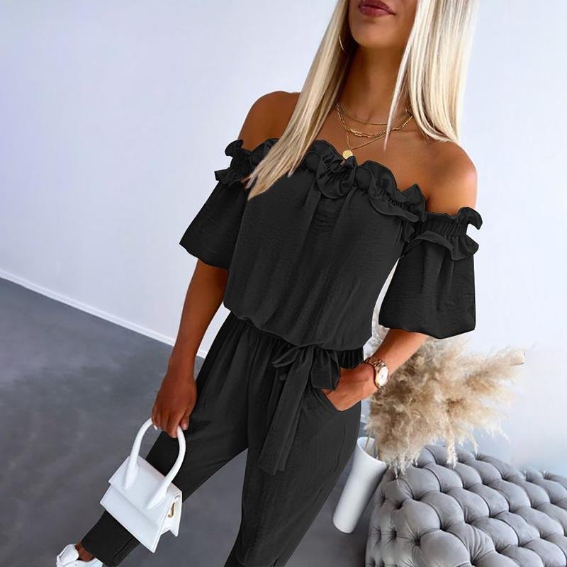 Amelie | Schulterfreier Rüschen-Jumpsuit – Feminine Silhouette für Damen