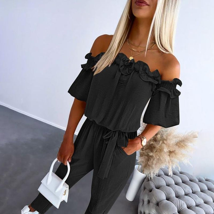Amelie | Schulterfreier Rüschen-Jumpsuit – Feminine Silhouette für Damen