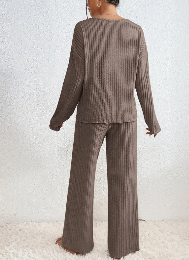 Marie | Soft and Elegant Two-Piece Ribbed Knit Set with V-Neck