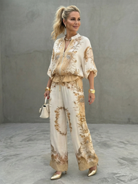 Nora | Elegantes Blouson-Outfit als Zweiteiliges Set mit Weiten Hosen